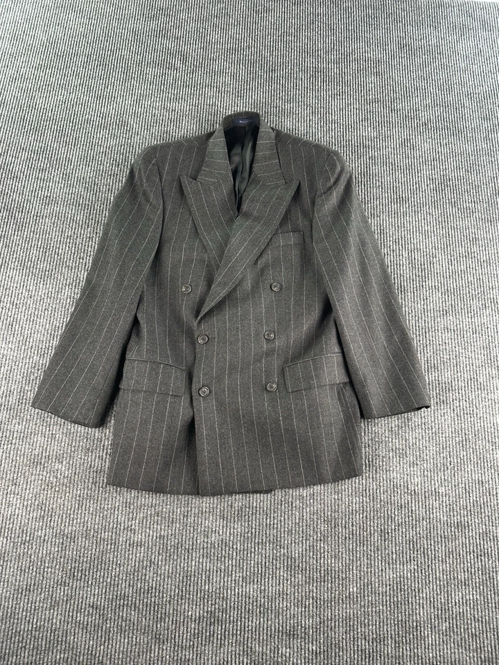Vintage Ralph Lauren Suit 40R 34x30 Gray Flannel Chalk-Stripe Wool Double Breast - Image 2 of 4