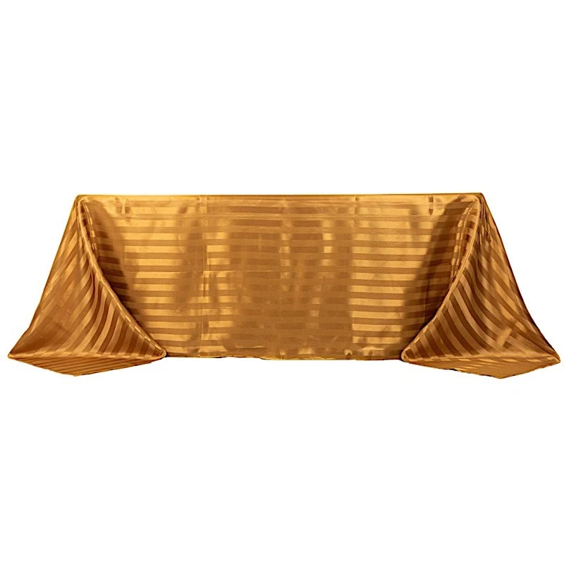90"x132" GOLD Stripes Satin Rectangular TABLECLOTH Table Linen Party Event - Image 3 of 4