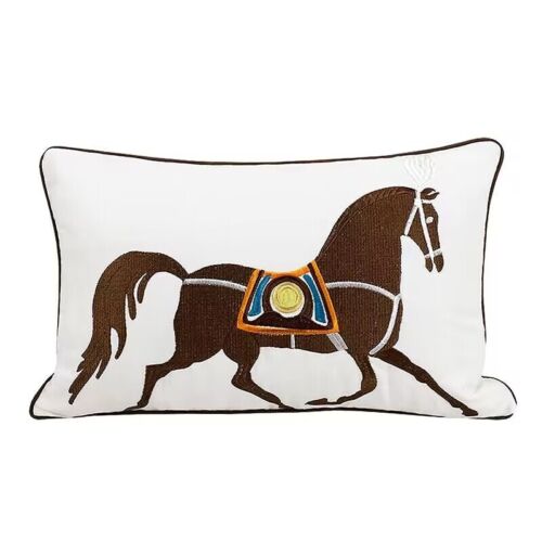 Classic Linen Horse Embroidered Sofa Cushion Pillow Cover Pillowcase Home Decor - Picture 6 of 6