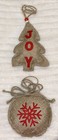 2 Christmas ORNAMENTS BURLAP TREE Buffalo ChecK Fabric New Rustic Farmhouse JOY