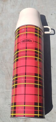 Vintage 1964 Red Plaid Quart Thermos-No 2442-by King-Seely Thermos Co Quart