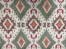 Portia Ikat Linen Green orange Double Width Curtain Blind Upholstery Fabric