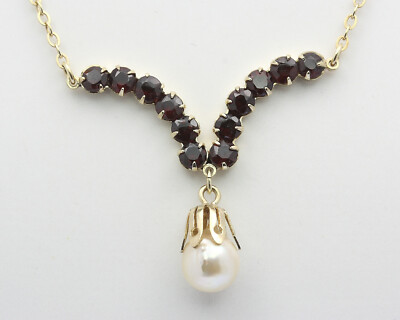    Collier in 8 kt 8k 333 er Gelb Gold mit Granat Perle Granatcollier Hals Kette