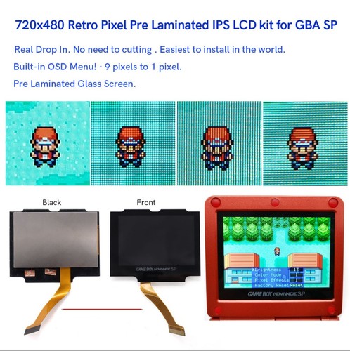 Drop In GBA SP 3" IPS V5 LCD Laminated Screen Backlight Kit HISPEEDIDO official - Picture 2 of 7