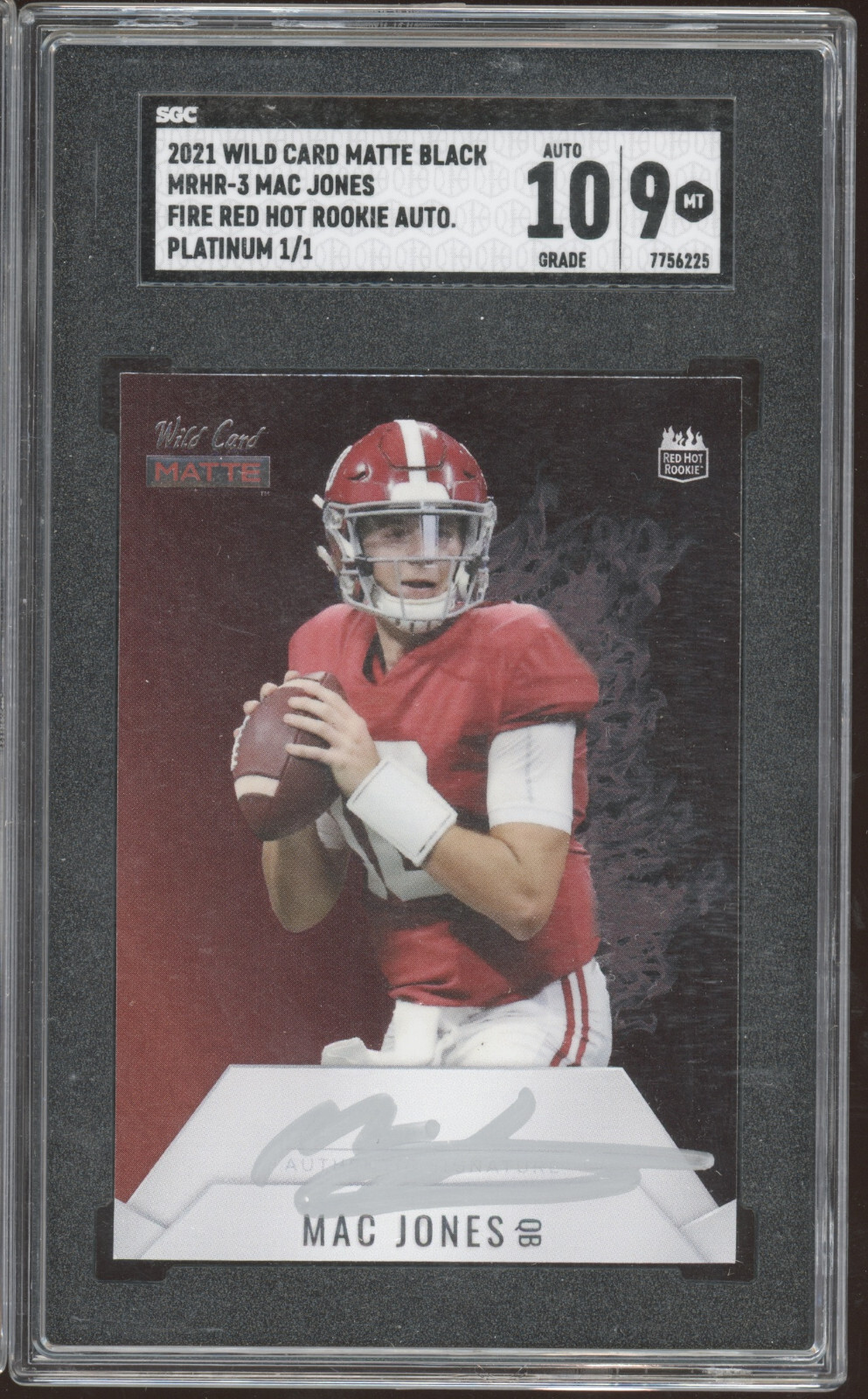 Mac Jones Wild Card Matte Black Premier Edition Red Hot Rookie Autographs #MRHR3 Black 1/1