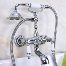 Polished Chrome Brass Bathtub Faucet Set Bathroom Handheld Shower Tap Kit 2na207