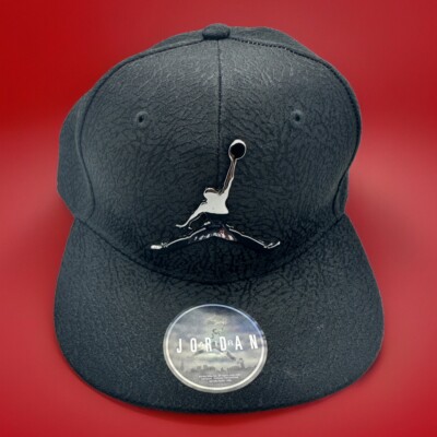 Nike Air Jordan Jumpman Black Hat Cap Snap Back Youth Metal Logo