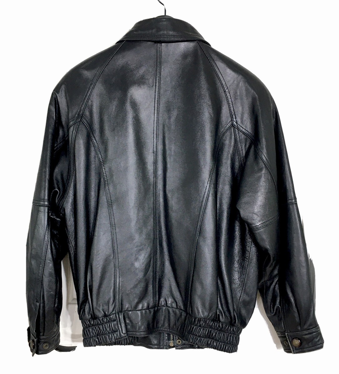 Mens Leather Bomber Jacket Vtg UnderWood Black Lambskin Mens Leather Bomber Jacket Vtg UnderWood Black Lambskin