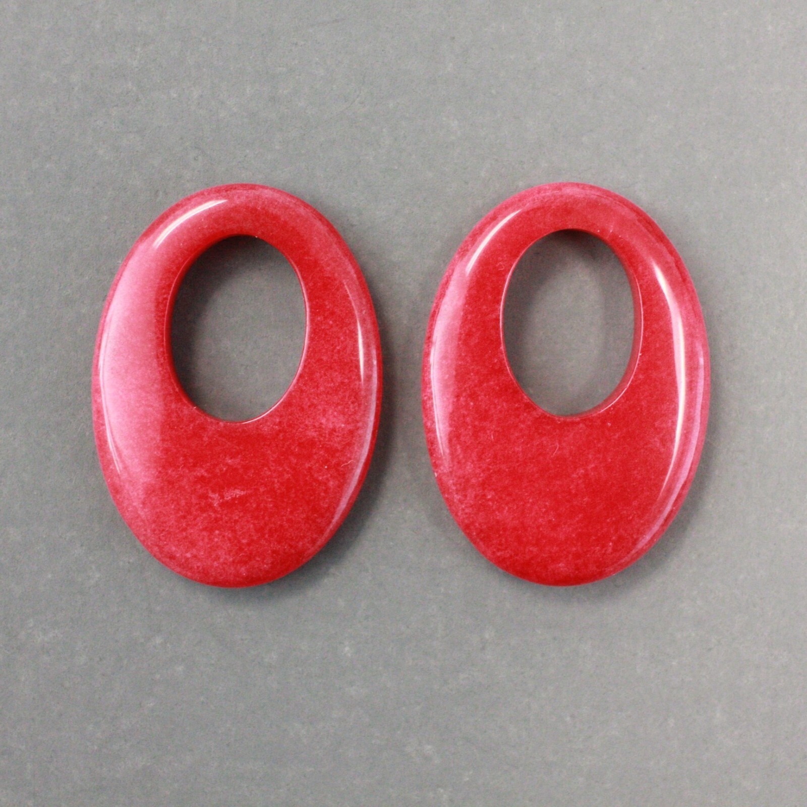 Red Onyx Gemstone Oval Disc Earring Charms 35x25mm (1 pair)