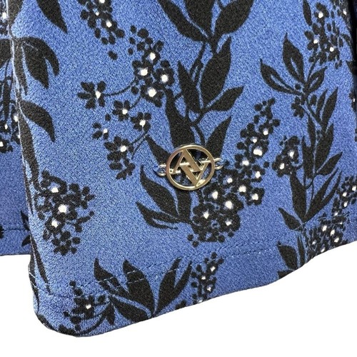 New Adrienne Vittadini Pullover Blouse Medium High Neck Floral Blue Black - Picture 5 of 12