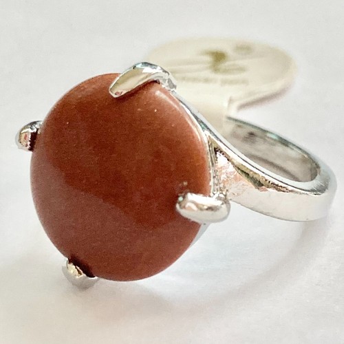 Vintage Goldstone Semiprecious Ring Silver Plated Size 6 7 Brown Copper Stone - Picture 4 of 10