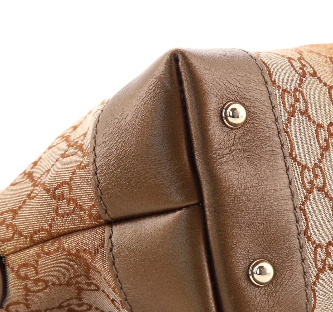 Authentic GUCCI Heart Bit Shoulder Bag Brown Gold 7061A Canvas