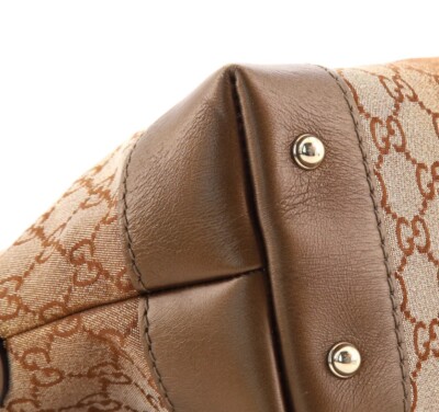 Authentic GUCCI Heart Bit Shoulder Bag Brown Gold 7061A Canvas