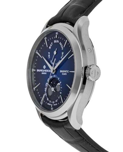New Baume & Mercier Clifton Automatic Moonphase Blue Dial Men's Watch 10593 - Picture 3 of 5