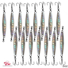 15pcs 3oz Fishing Diamond Jig Mylar Holographic Laser trolling Treble Hook 85g