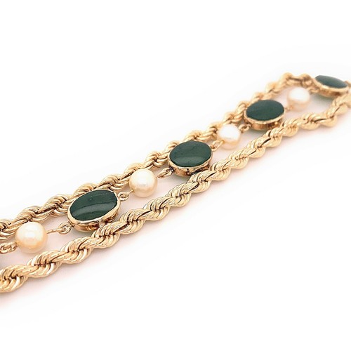 Jade & Pearl Double Rope 14kt Yellow Gold Bracelet - Picture 7 of 11