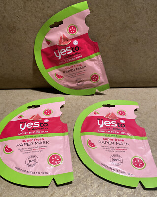 Yes To Watermelon Light Hydration Super Fresh Paper Mask Lot of 3