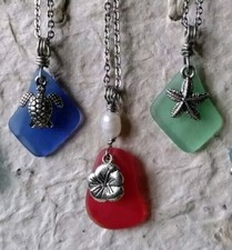 BEACH Necklace Sea Glass Charm Sea Life Ocean Gift for Her Casual Chain Wedding