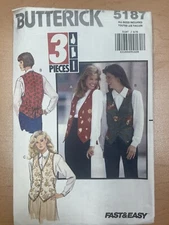 Butterick 5187 Pattern Vest XS Small Medium Large XL Misses Precut Vintage 1990
