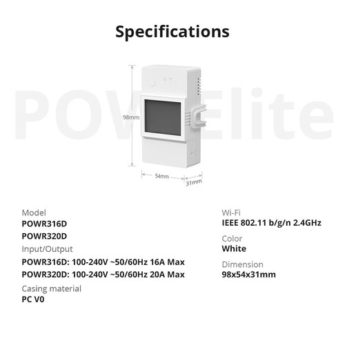 Sonoff POW Elite WiFi Smart Switch Modul 16A 20A Leistungsmessung LCD Bildschirm - Bild 12 von 18