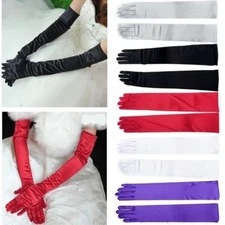 Women Evening Party Formal Costume Gloves 21" Long Satin Finger Mittens US STOCK