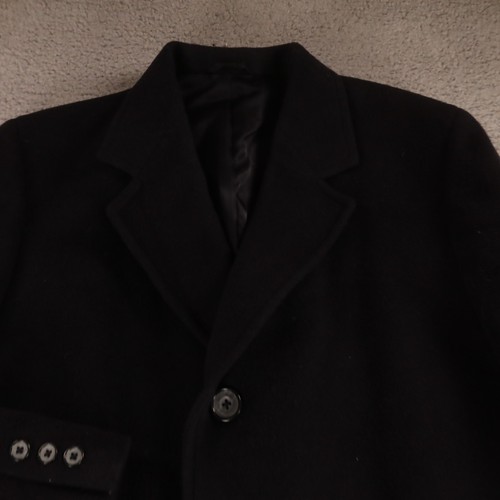 VTG Wool Coat Mens M Black Brushed StatFlannel Woolen Overcoat 40S - Picture 2 of 18