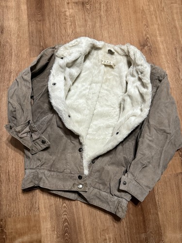 Giacca Vintage Suede Leather Jacket Womens Medium Beige Tan Y2K Quilt Lined - Picture 5 of 11