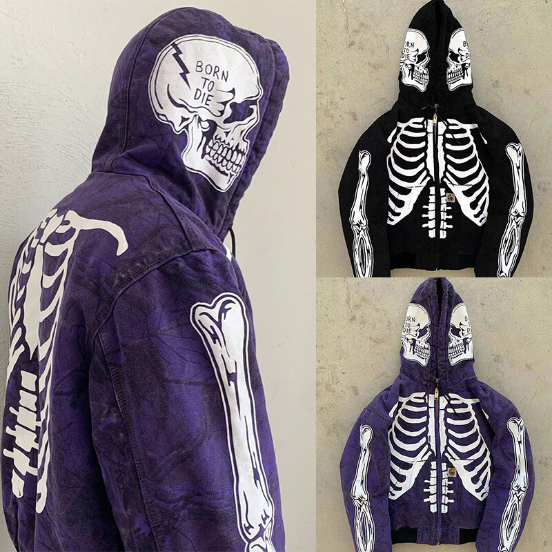 zip up men skeleton hoodie