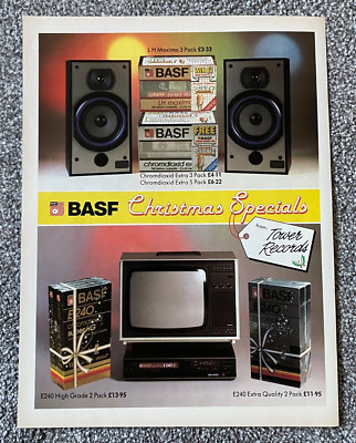 Seltenes Sammlerstück 1986 Zeitschrift Reklame Kunst Bild BASF Video Tape & Cassette ad