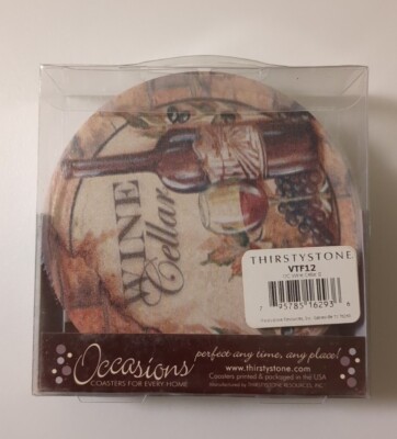 4 PC. WINE CELLAR Drink Coaster Set w/ Cork Back 4.5'' ROUND Brand New