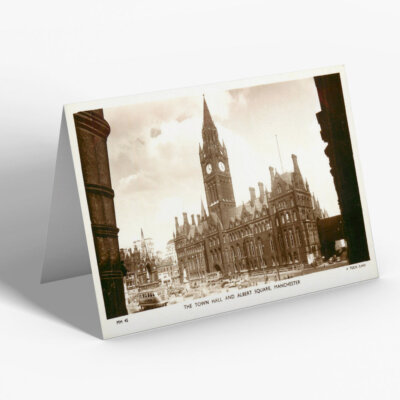 GREETING CARD - Vintage Lancashire - The Town Hall & Albert Square, Manchester b