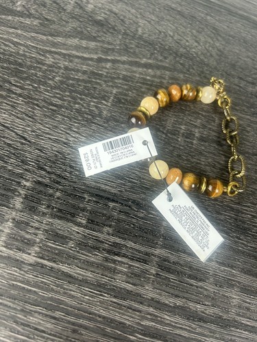 New Chico’s Stretchy Bracelet Brown Tigers Eye Neutral Stones Gold Tone Metal - Picture 4 of 4