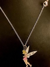 Disney .925 Sterling Silver 20" Necklace with Pink Dress Tinker Bell Charm NEW