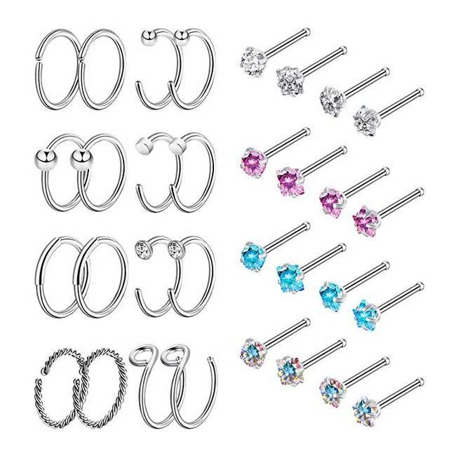 16-64 piezas aro nariz labio anillo piercing circonita cúbica tornillo forma L hueso tachuelas nariz anillo 20G Foto 4 de 4
