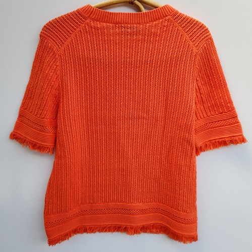 SPORTSCRAFT Top Womens XS Orange Knit Cotton Linen Fringe Boho Blouse VGUC 8-10 - Picture 2 of 7