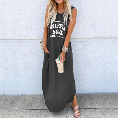 Hippie Soul Print Maxi Dress Vintage Boho Loose Peace Women's Summer Outfit  | eBay