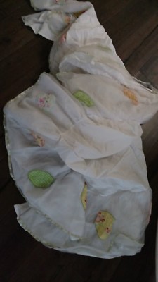 Pottery Barn Girl Bed Skirt Dust Ruffle Pink Yellow White Egg Spring Floral