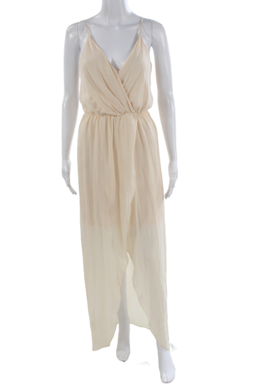 Rory Beca Women Beige Silk Maxi Hi-Low V-Neck Sleeveless Bohemian Dress Size SFree Shipping in US $100+ Orders | $6.95 Orders Below