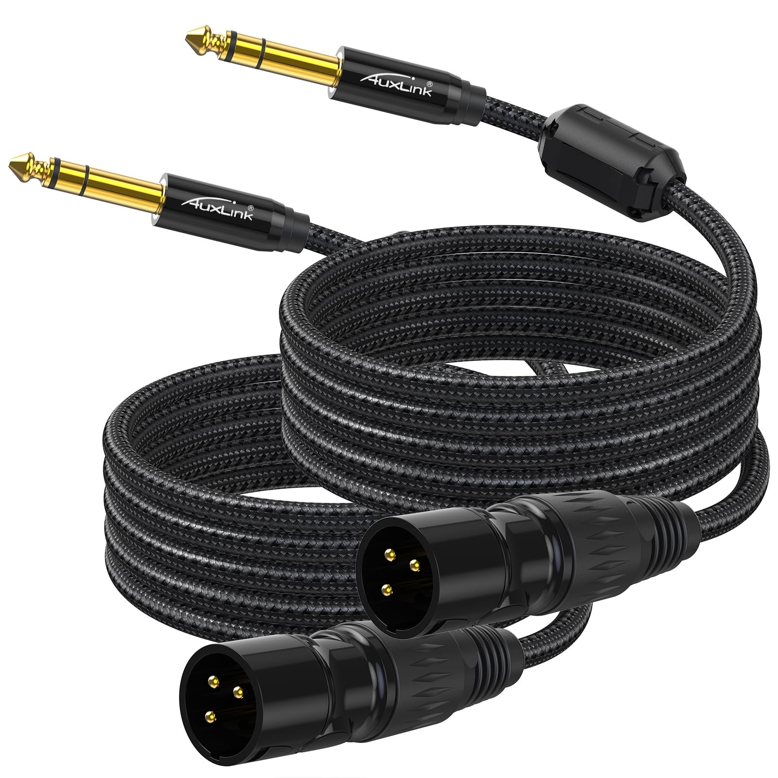 XLR Male to 1/4, TRS to 6.35mm 15ft 2Packs GoldPlated Connectors Nylon Braide...