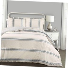 - 16T003093 Comforter Farmhouse Stripe 3 Piece Reversible Full Queen Blue