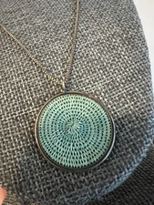 Handmade Necklace Artisan Embroidered Woven 925 Pendant On 19.5” -21.5”chain C1