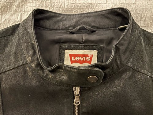Levi's Genuine Leather Black CAFE Biker Jacket Size 42 - Picture 5 of 9