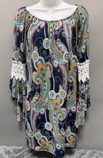 Pink Coconut Boutique Dress Women M Swing Floral Paisley Boho Cottage Core