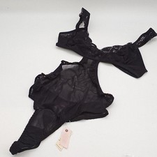 Free People Bodysuit Womens Medium We Are HAH Key To Ur Heart Noir Black