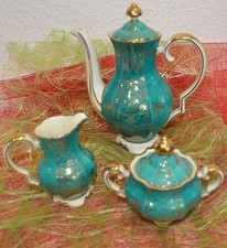 ALKA 3 tlg. Set Nr. 665 Kanne/Milchkännchen/Zuckerdose Smaragdgrün/Gold Bavaria