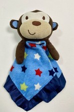 Garanimals Monkey Star Lovey Security Blanket Satin Blue Red Yellow White 11x11