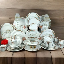 TIENSHAN Poinsettia & Ribbons by Fine China of China Dinnerware Set 55 Pcs - 