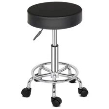 360 Swivel Bar Stool Black PU Leather Round Stool 5 Casters 50-64.5cm Height