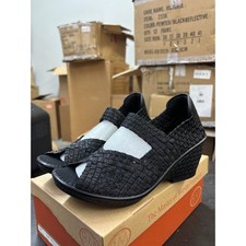 Bernie Mev Lane Black Metallic Woven Wedge Sandals Size 38 US 7