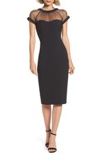 Maggy London Illusion Yoke Crepe Cocktail Dress in Black, Size 6